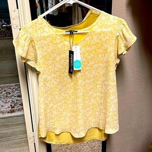 XS Emani Flutter Sleeve Mixed Material blouse
